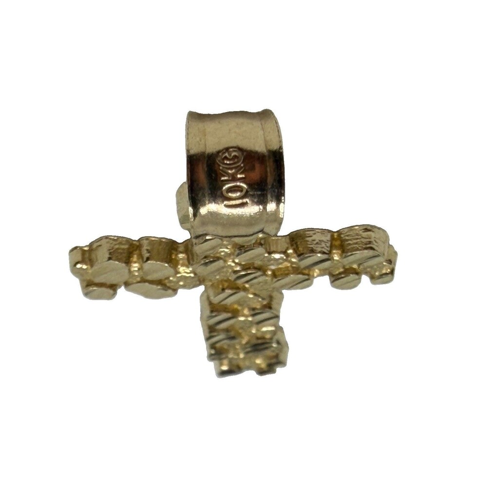 10K Yellow Gold Nugget Cross Charm Pendant, Signed, Religious Theme, No Stone